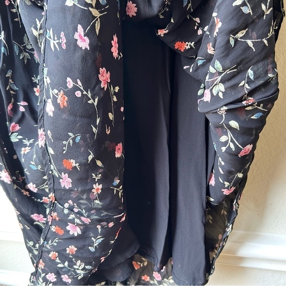 GANNI Elm Georgette Midi Dress Black/Pink Floral Size 2 - Picture 8 of 14